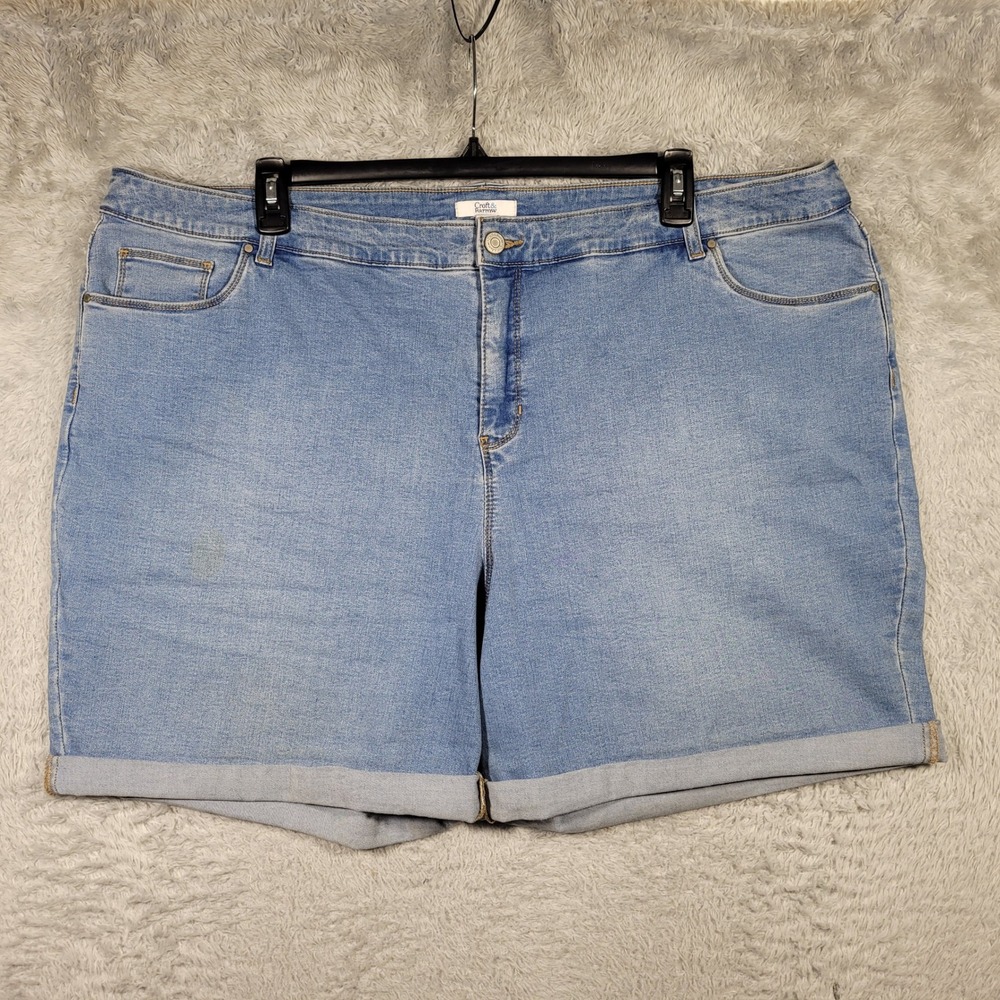 Croft‎ & Barrow Denim Shorts Womens 24W Light Blue Cuffed Stretch Plus Size